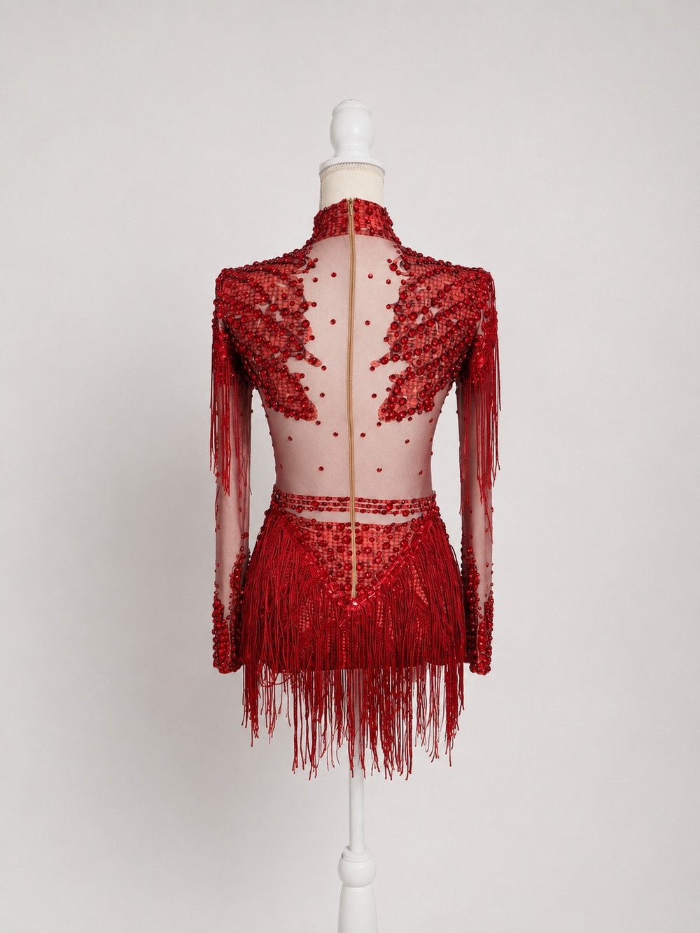 Red Beaded Fringe Dance Dress - Picture 2 of 3